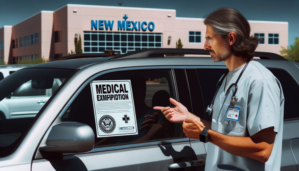 Photo of a car parked outside a medical facility in New Mexico