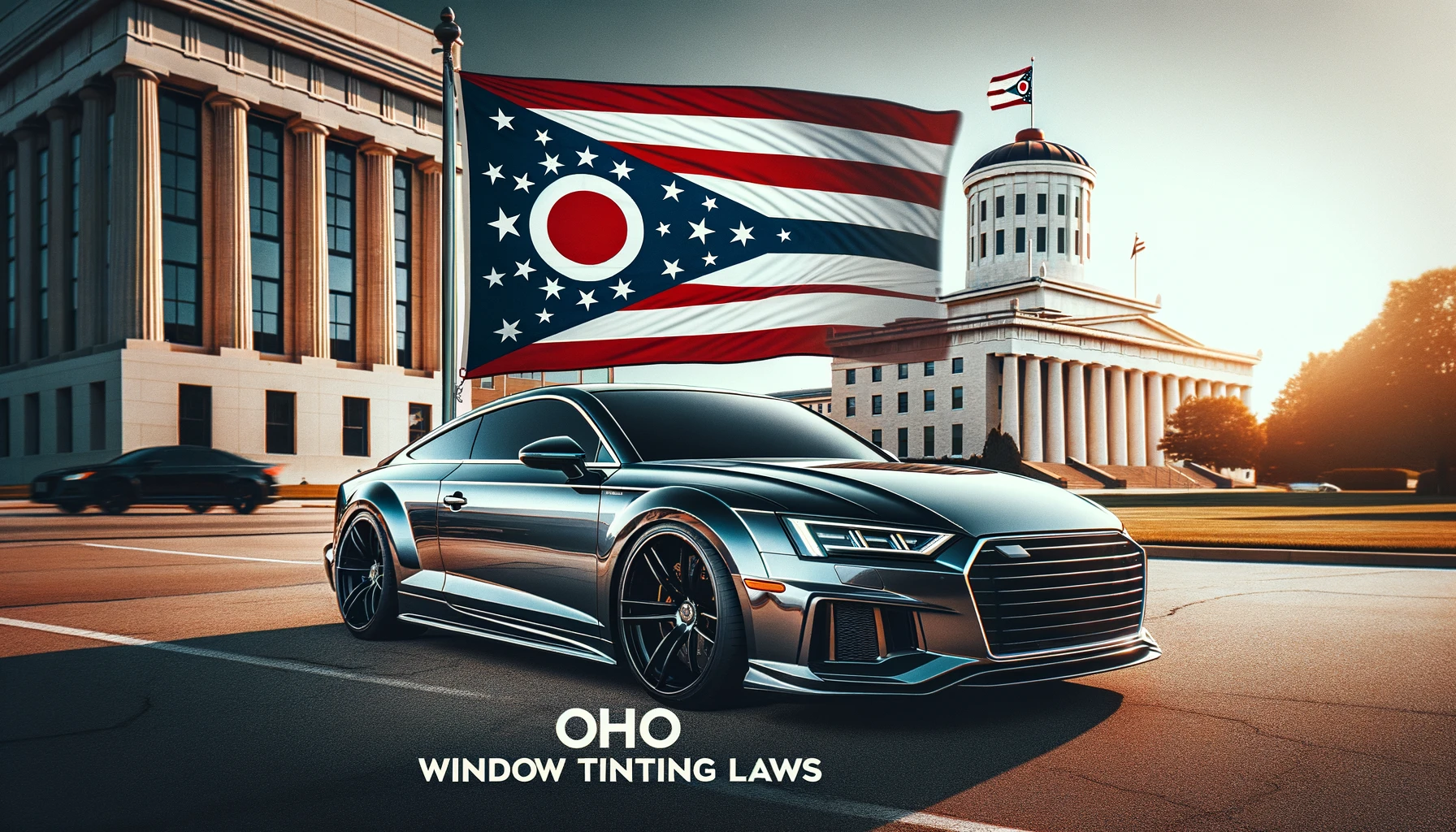 Photo of a sleek car with tinted windows parked on a street in Ohio during daytime