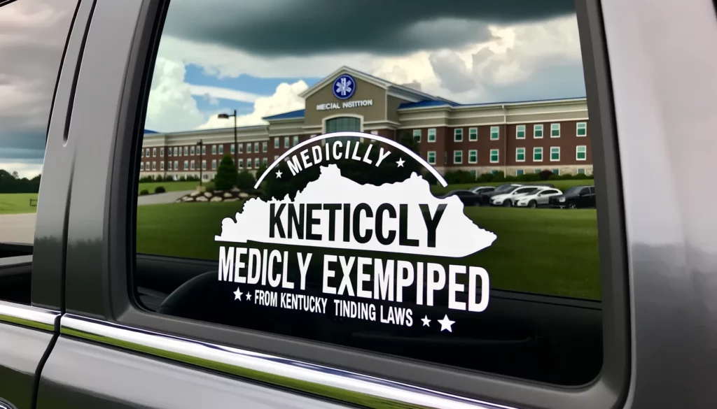car window presenting decal announcing Medically Exempted