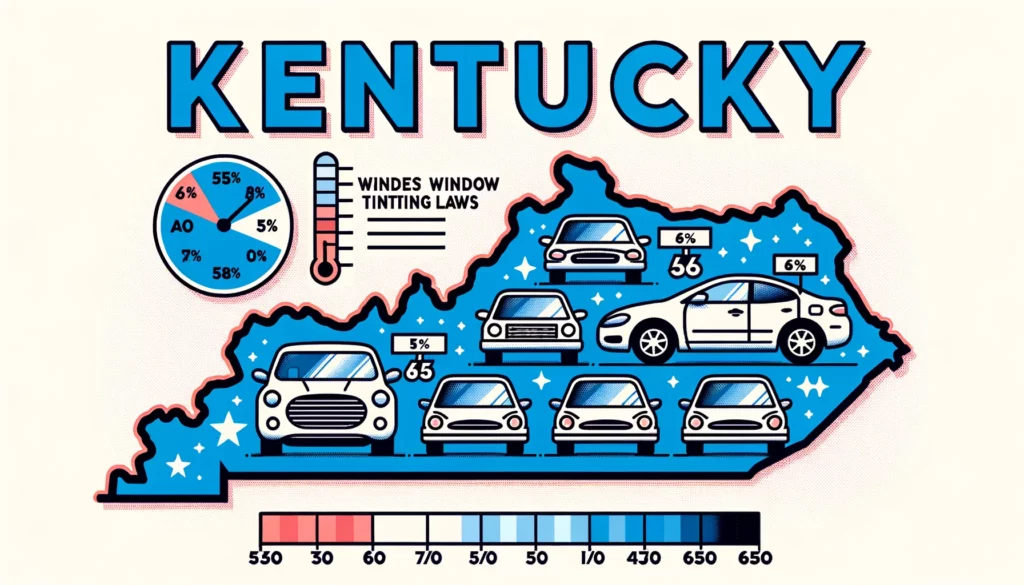 map of Kentucky with car windows of different tint levels
