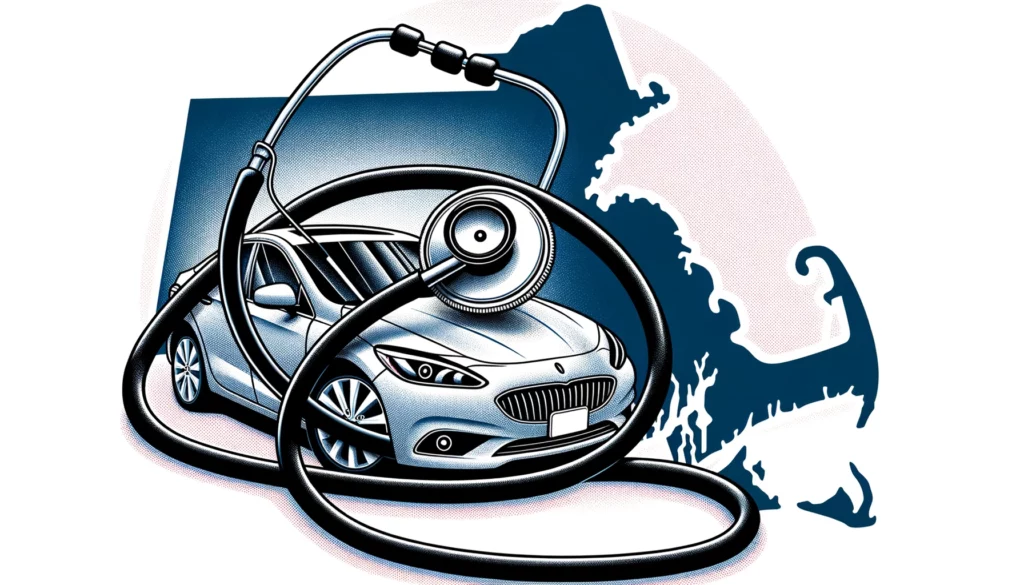 stethoscope coiled around a car with tinted windows